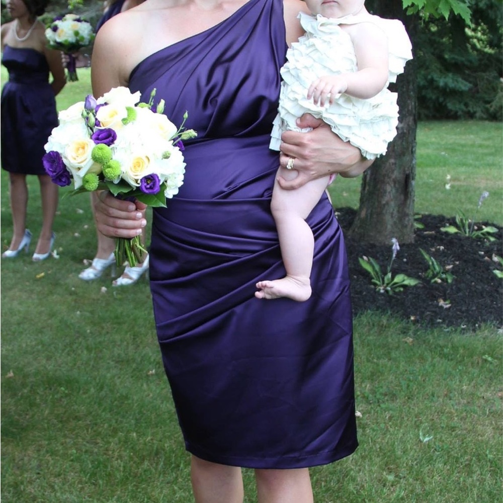 Purple one shoulder midi dress